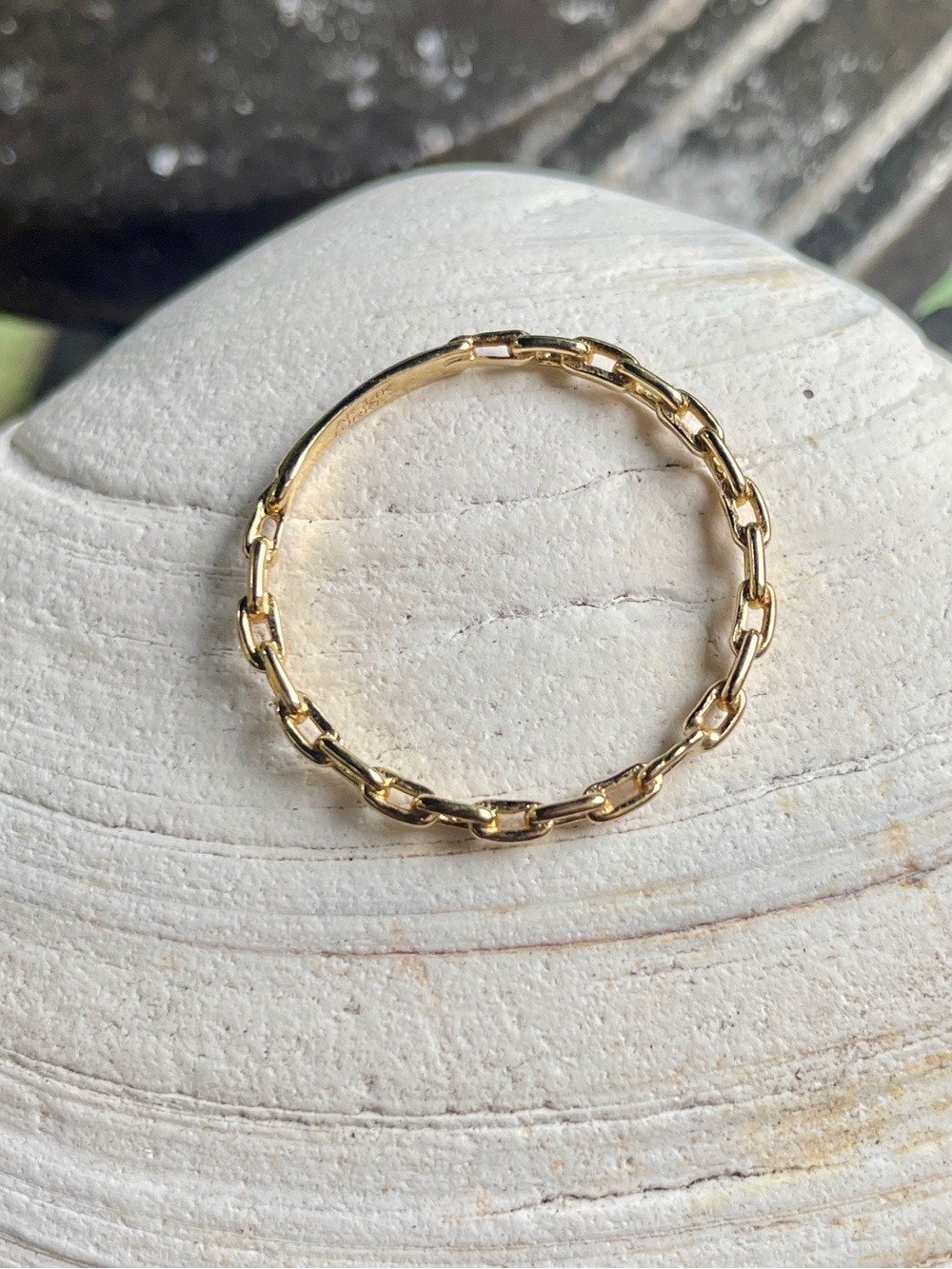 Authentic 14K Solid Yellow Gold Geometric Link & Bar Stacking Band Ring. Size 8